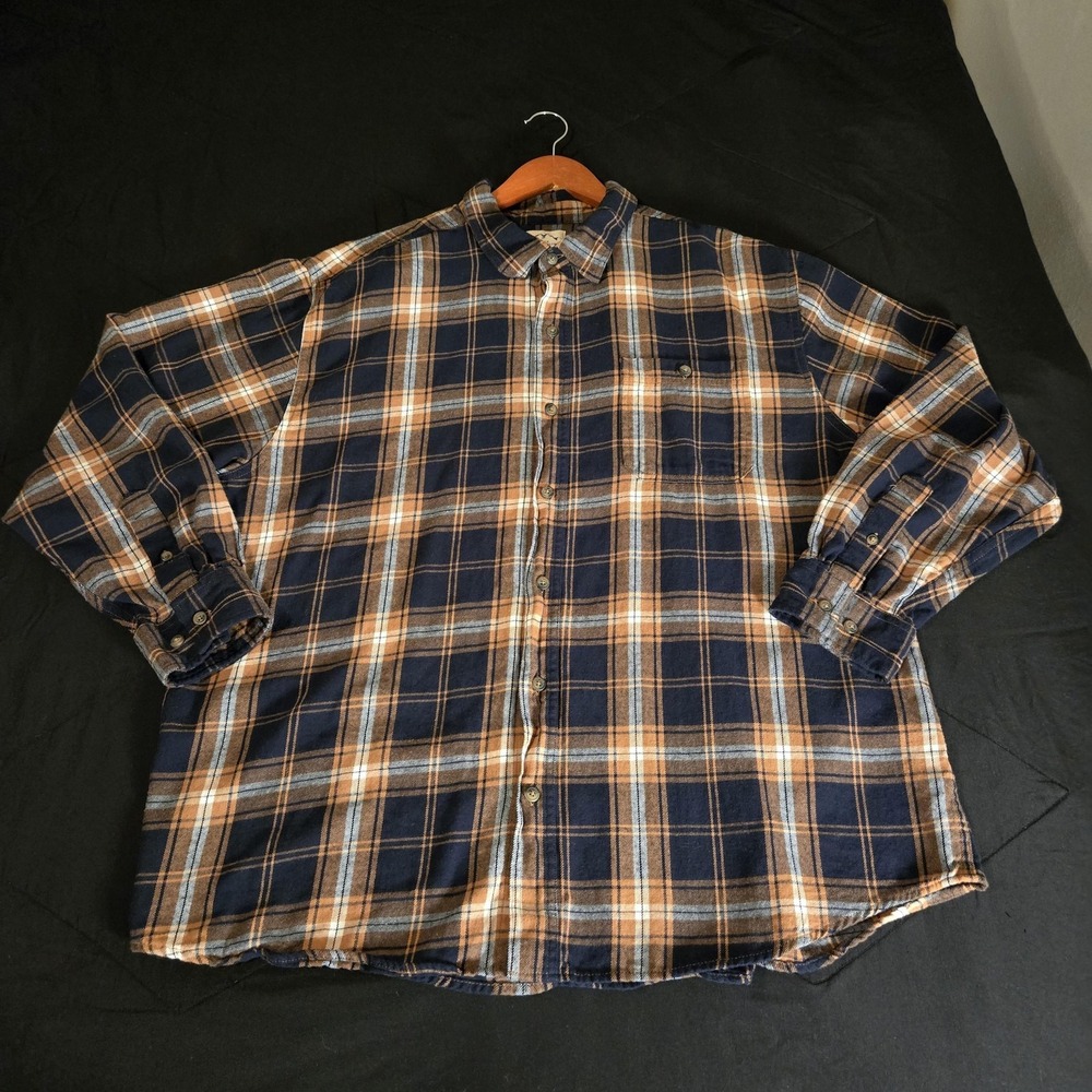 Blue Mountain Shirt‎ Mens 2XL Blue Plaid Flannel Long Sleeve 100% Cotton Casual